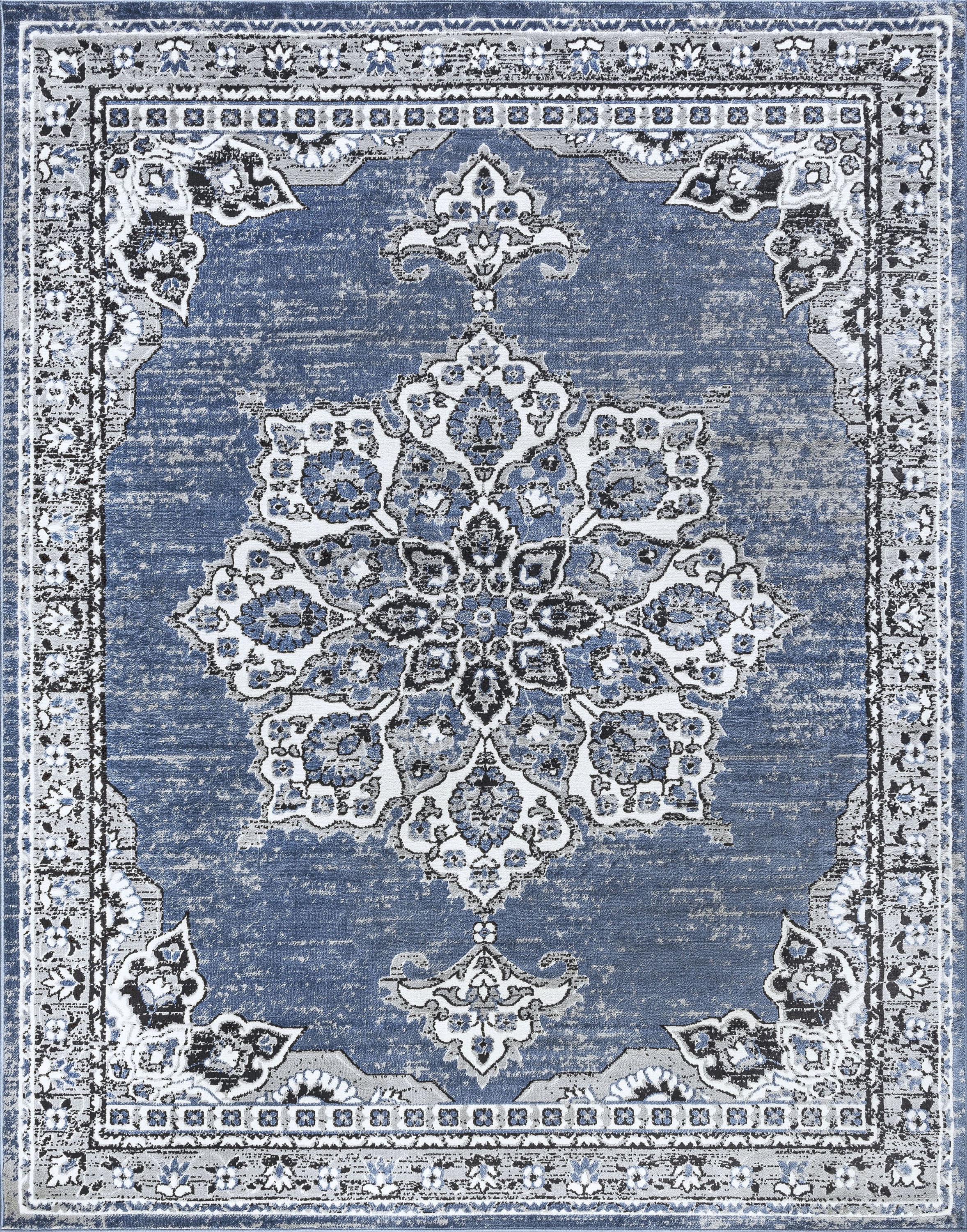 Traditional 8x10 Area Rug (7'11'' x 10'3'') Oriental Blue, White Living Room Easy to Clean