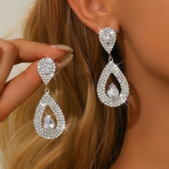 Sunyuer Simple Elegant Waterdrop Cubic Zircon Drop Earrings Female Trendy Jewelry