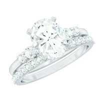 Rosec Jewels Oval Moissanite Wedding Rings Set with Band - 7x9 MM - D-VS1 Quality Certified, 925 Sterling Silver, US 4.00
