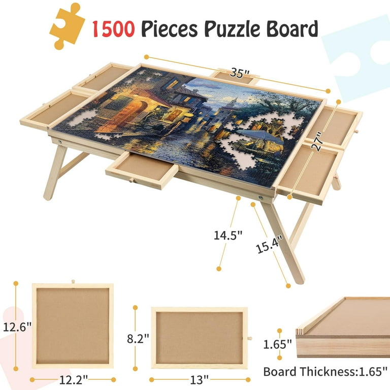 Jumbl 1500 Piece Puzzle Board, 27” x 35” Wooden Jigsaw Puzzle Table W/Legs  