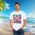thumbnail image 5 of Summer Flamingos Cheering Palms Beach Unique Unisex Garment-Dyed T-shirt, 5 of 8