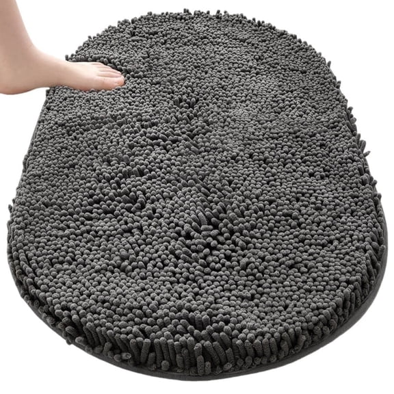 MK Gdledy Chenille Oval Bath Rug 16x24, Rubber Backing Quick Dry Washable Microfiber Mats, Grey