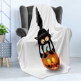 thumbnail image 4 of Halloween Soft Flannel Fleece Throw Blanket, Black Cat on Pumpkin Drawing Spooky Cartoon Characters Halloween Humor Art, Cozy Plush for Indoor and Outdoor Use, 50" x 70", Orange Black, by Ambesonne, 4 of 5