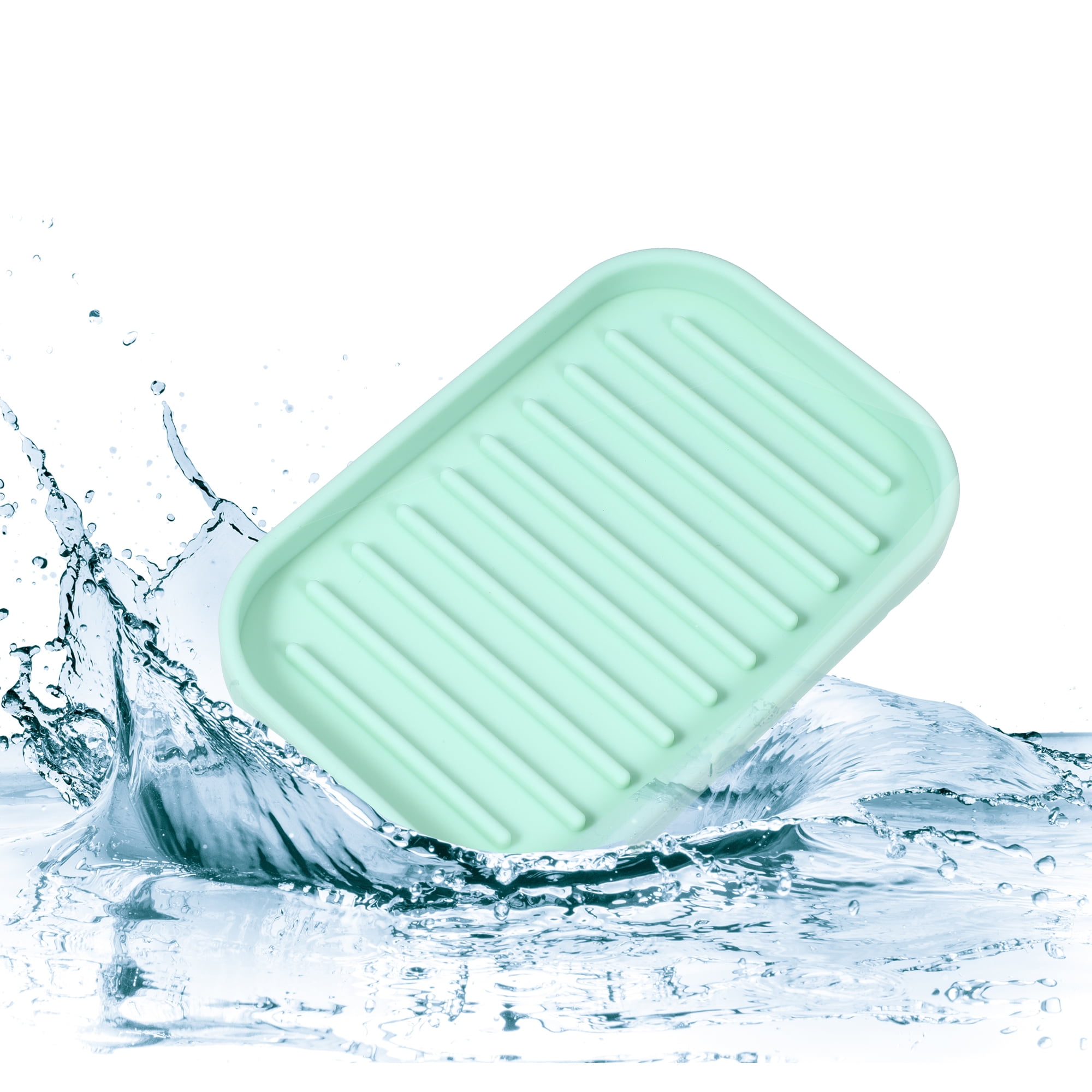 Unique Bargains Soap Dish Keep Soap Dry for Bathroom Silicone Light Green 13.5x9cm