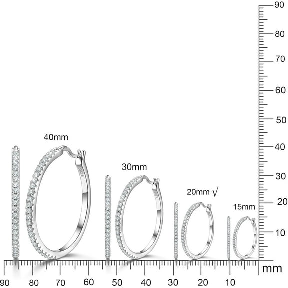 925 Sterling Silver Hoops Big R Nd S Earrings Paved Zircon Halo Cz Women Ear Jewelry 20 30 40Mm[Z1644]