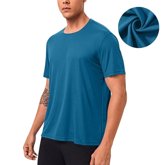 ZCFZJW Mens Athletic T-Shirts Short Sleeve Curved Hem Lightweight Moisture Wicking Cooling Cotton Blend Casual Crewneck Workout Tee Shirts Navy M