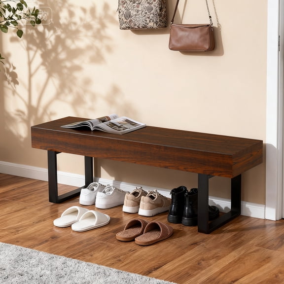 Upholstered Storage Bench for Bedroom, 59"L Rubberwood Bench with Padded Cushion, Modern Entryway Shoe Bench for Living Room,Espresso