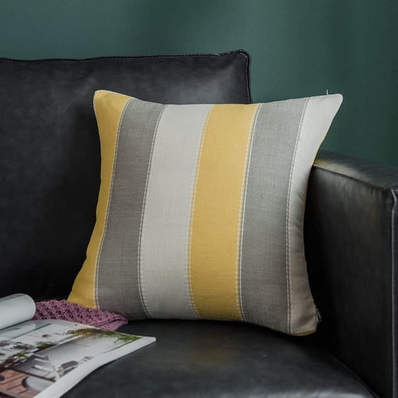 Nvzi Farmhouse Striped Square Throw Pillow Cover Colorful Decorative Cushion Cover Pillowcase for Couch Sofa Bed (Yellow Stripe, 18"x18")