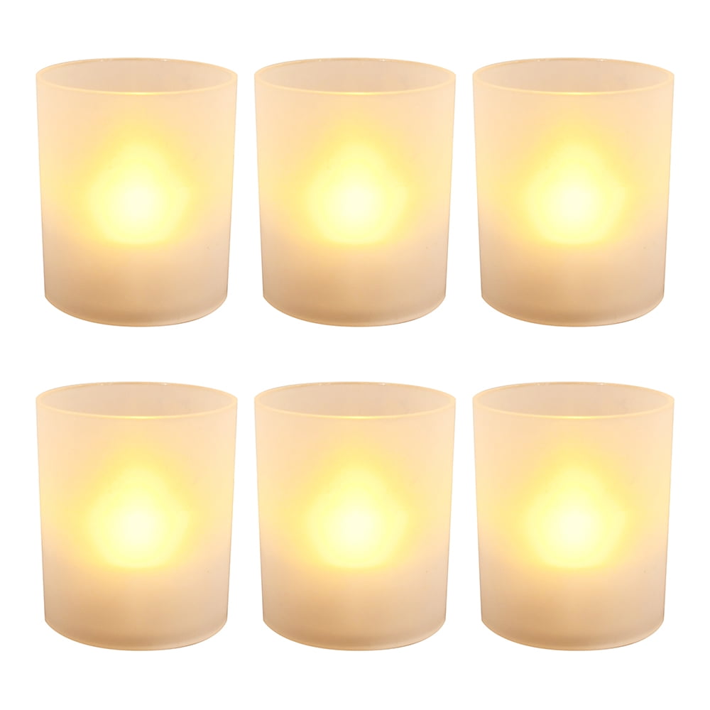 Frosted Votives with Battery Operated LED Lights Set of 6 (Amber