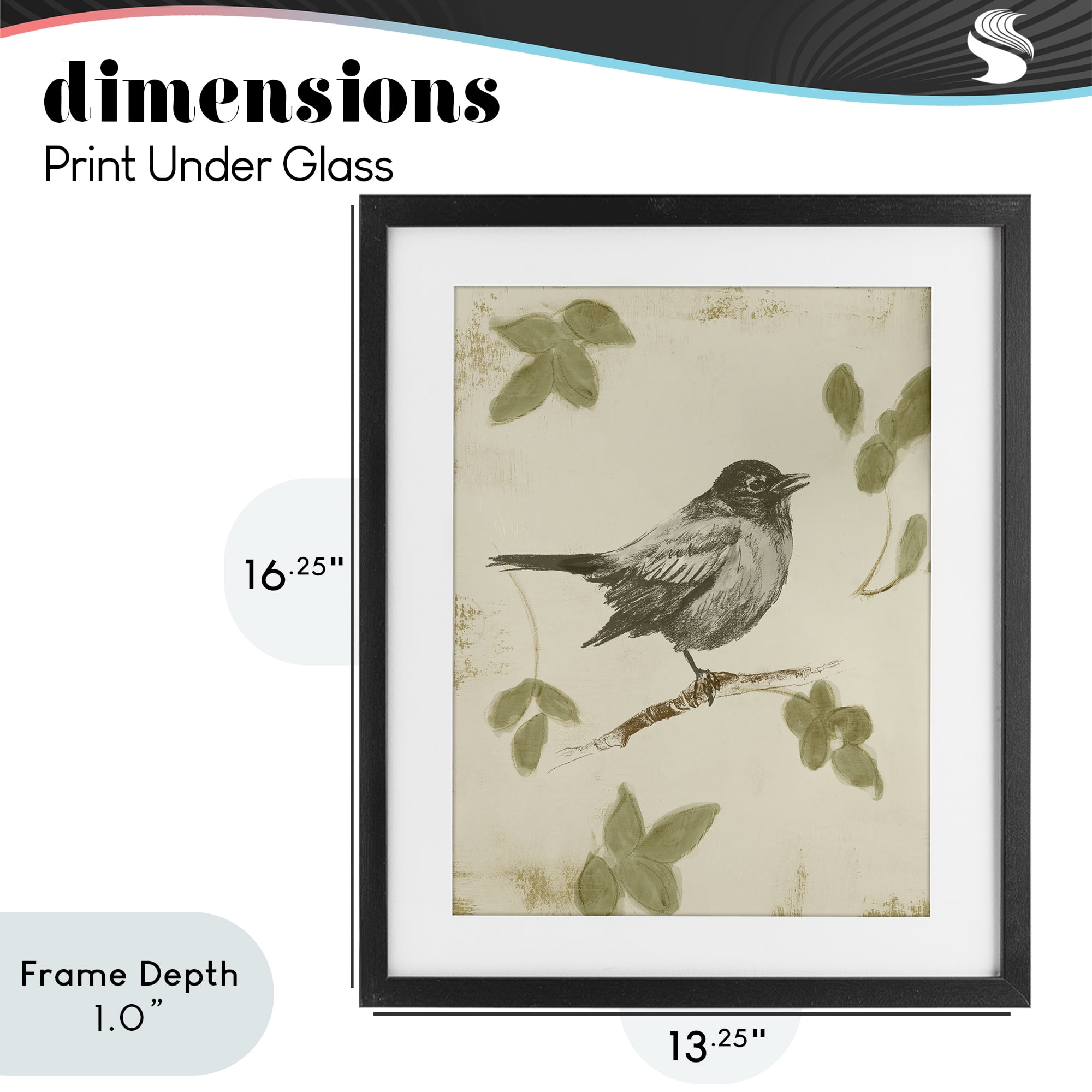 Stupell Industries Bird Scene over Neutral Black Framed Print Under Glass, design by Lanie Loreth