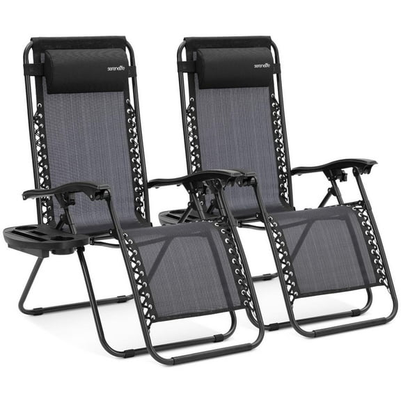SereneLife Set of 2 Adjustable Zero Gravity Lounge Chair, Weight Up To 264.6 lbs. (Black)