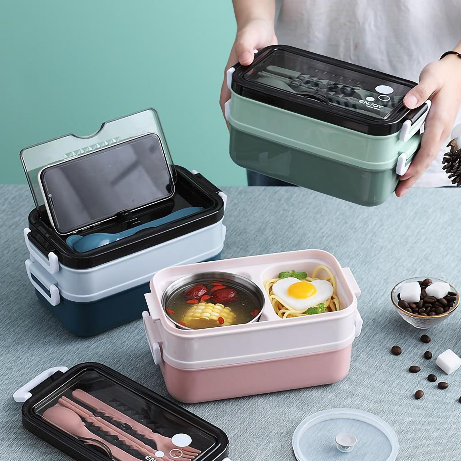 Xmmswdla Aesthetic Lunch Box Red Lunch Boxdouble Plastic Children's Lunch Box Large Capacity Student Lunch Box Microwave Oven Adult Lunch Box Wave