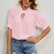 thumbnail image 3 of Cordón V Masajeadores de cuello blusa media manga color puro casual elegante camisa las mujeres respirables para citas rosa XL, 3 of 6