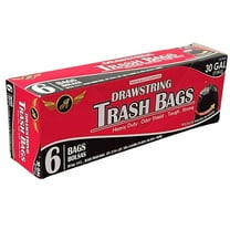 30 Gallon Drawstring Garbage Bags: 6CT