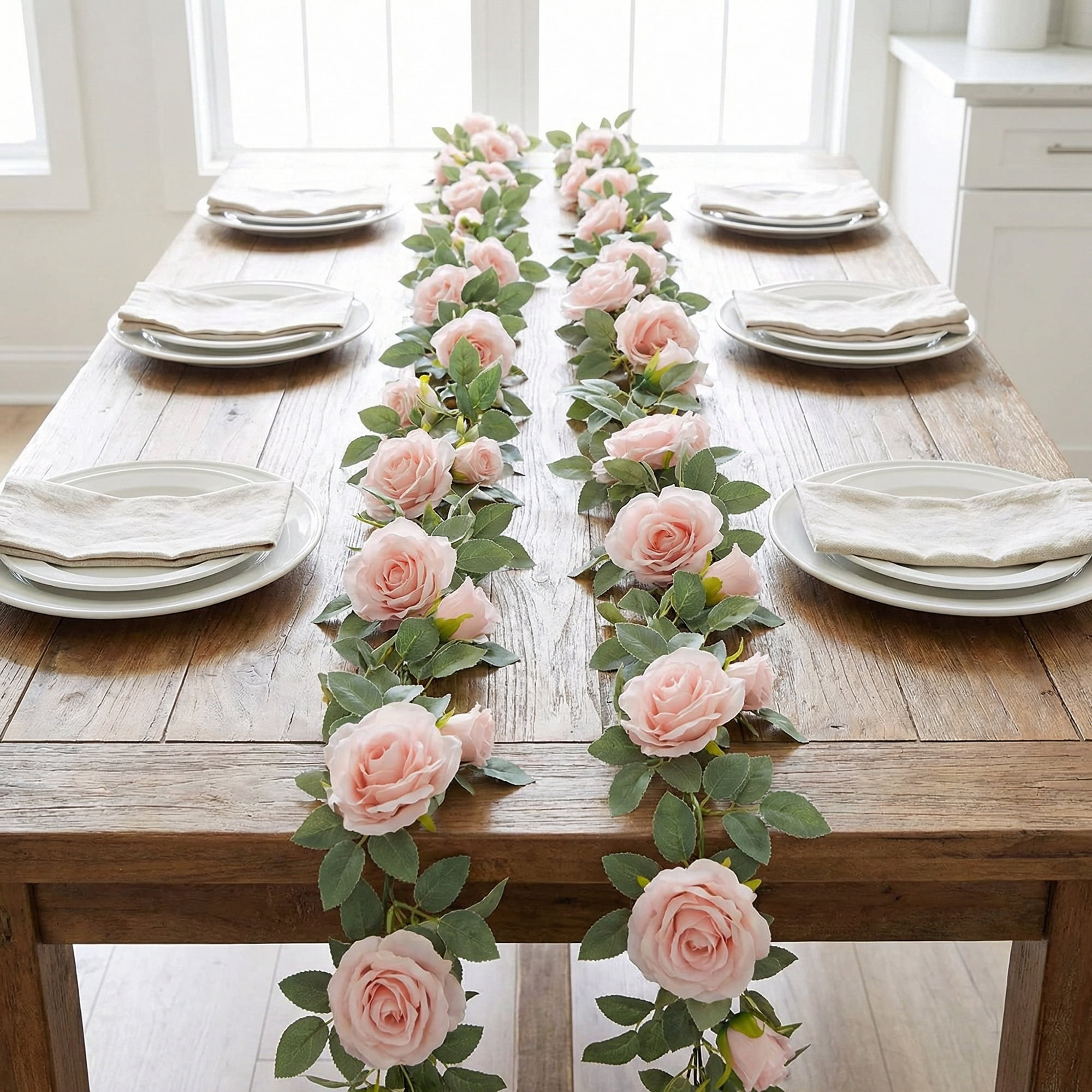 Unique Bargains Artificial Eucalyptus Garland Faux Flower Vine Rose Pink 71inch
