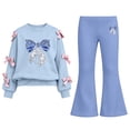 thumbnail image 3 of QTBIUQ Girls Two-Piece Fall Winter Set Bow-Decorated Long-Sleeve Sweatshirt with Rhinestone-Bow Print and Flared Pants Outfit Set, 3 of 8