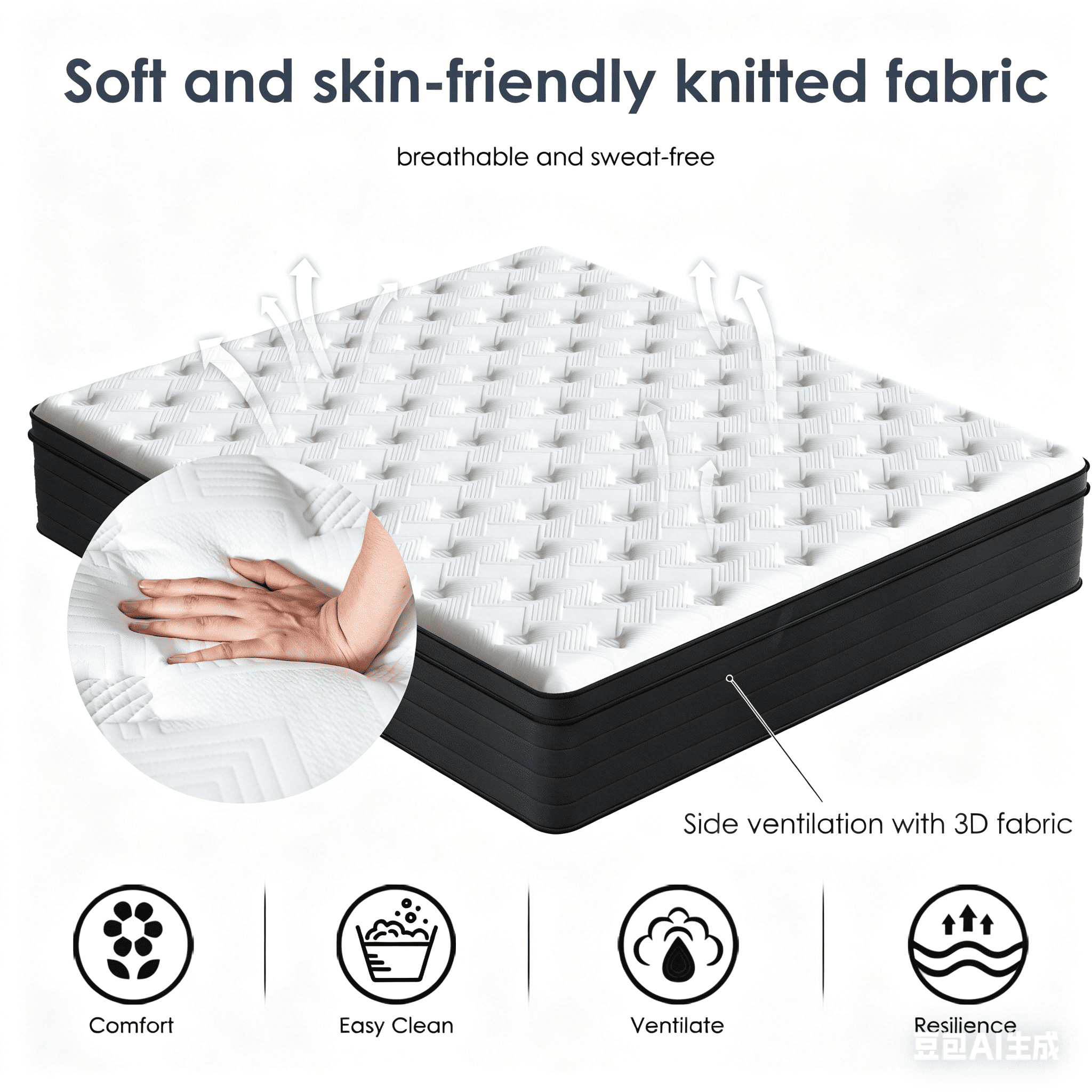 Anykoon King Size 12 Inch Hybrid Mattress, Individually Pocketed Innerspring, Medium Firm, Foam & Spring,White+Black