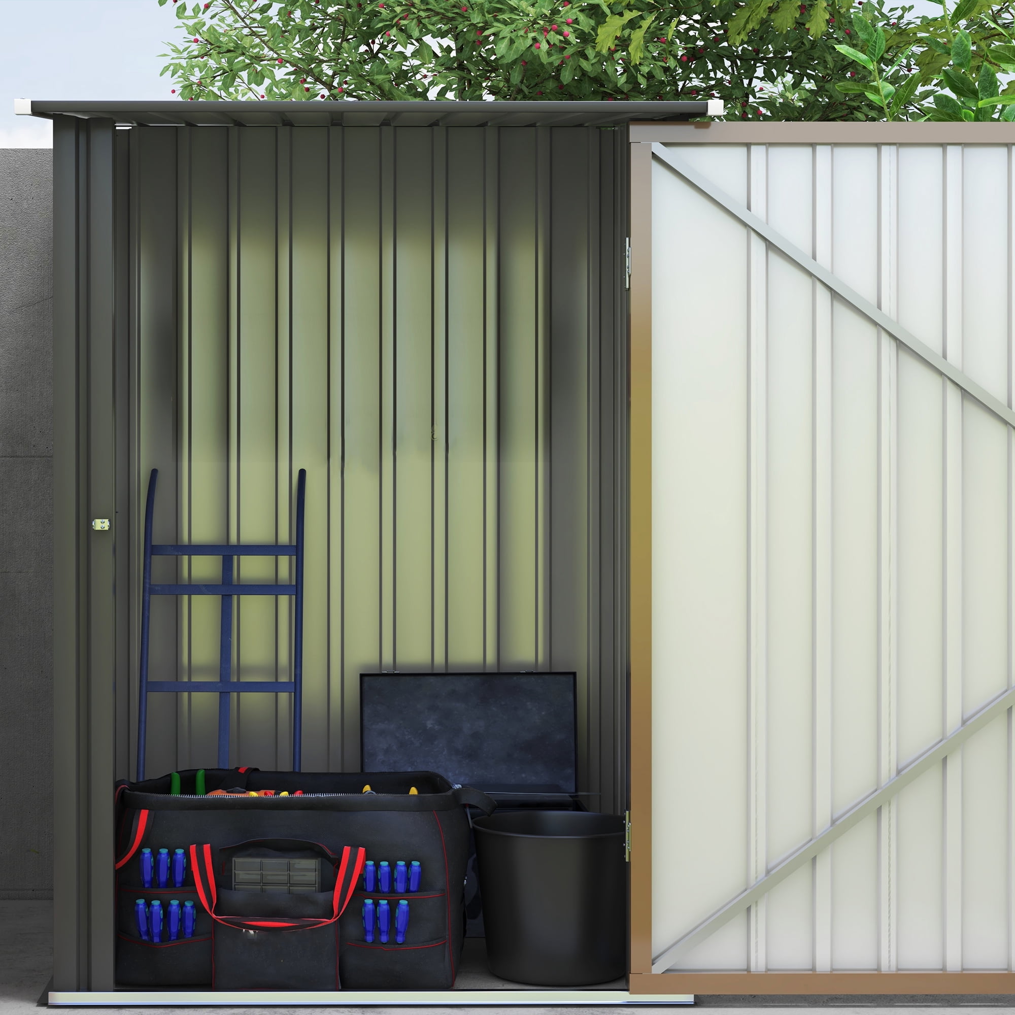 Outsunny Metal Outdoor Storage Shed with Lockable Doors, 3.3' x 3.4', Brown