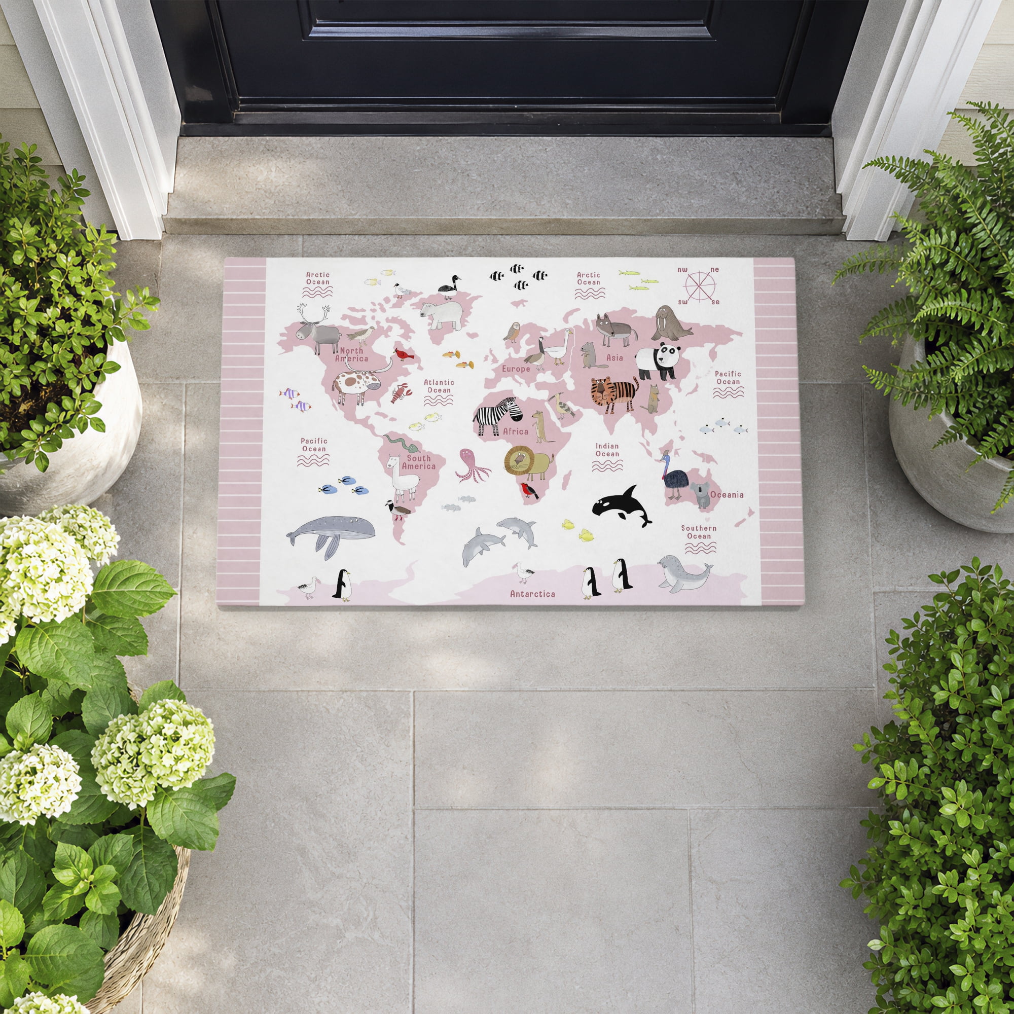 Stupell Industries Explore World Animals Pink Printed Outdoor Door Floor Mat, design by Carla Daly