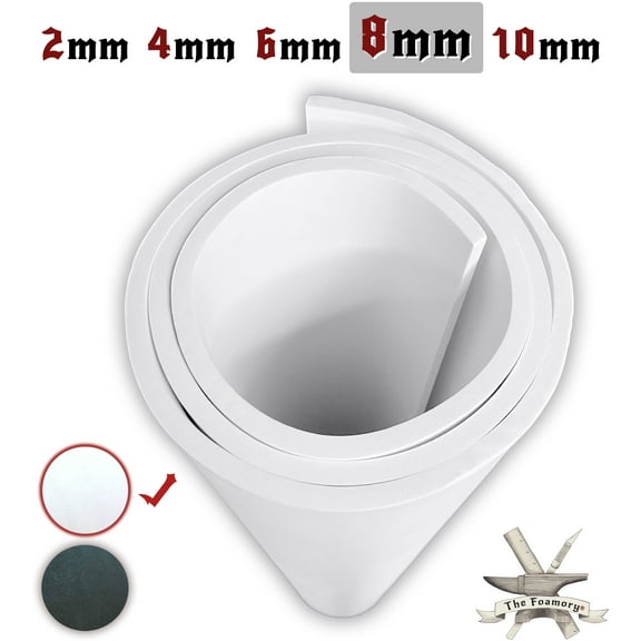 EVA Foam Cosplay – 8mm Thick (2mm to 10mm) – White or Black – 35" x 59" Sheet – Ultra High Density 85 kg/m³ – by The Foamory