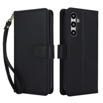 For Samsung Galaxy S24 5G / S25 5G 6.2" Wallet Case Leather Magnetic Flip Cover with Card Slots, RFID Blocking, Kickstand, Anti-Drop TPU & Detachable Wrist Strap,Black