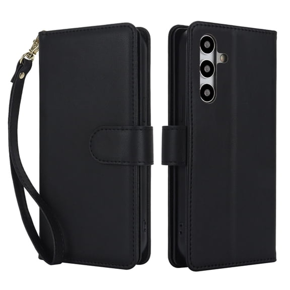For Samsung Galaxy S24 5G / S25 5G 6.2" Wallet Case Leather Magnetic Flip Cover with Card Slots, RFID Blocking, Kickstand, Anti-Drop TPU & Detachable Wrist Strap,Black