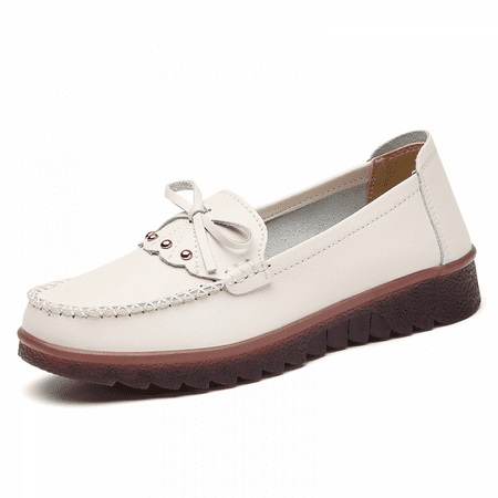 

Women s Casual Leather Flat Shoes Beige Size 38