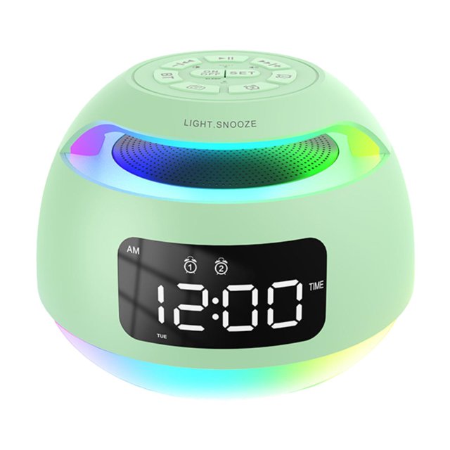 Reloj despertador digital con altavoz atenuador adorno multifuncional reloj de escritorio LED con dos alarmas para mesita de noche perfecl Verde