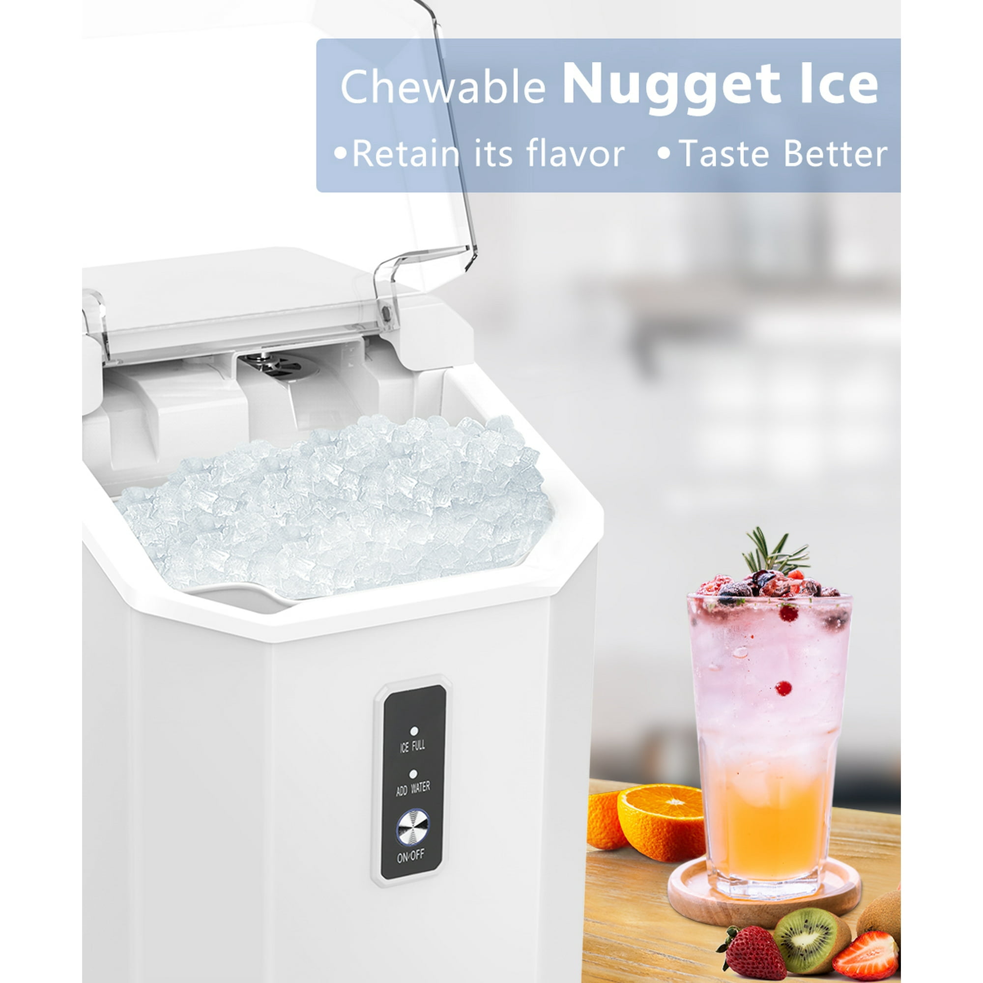Moifoi Countertop Ice Maker, Nugget Chewable Soft Ice, 34 lbs/24 H, Auto-Cleaning, Portable/Compact, White