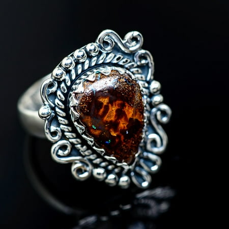 Boulder Opal - Boulder Opal 925 Sterling Silver Ring Size 7.5 (925 Sterling Silver) - Handmade Boho Vintage Jewelry RING948417