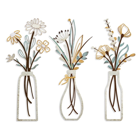 Decoración de pared en forma de pigort con flores metálicas rústicas para decoración de granja, 3 unidades