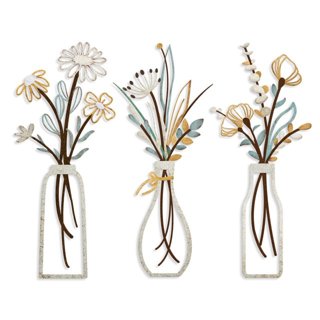 Decoración de pared en forma de pigort con flores metálicas rústicas para decoración de granja, 3 unidades
