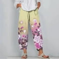 thumbnail image 2 of Edvintorg 2023 Women Cotton Linen Harem Pants Summer Flower Printed Casual Loose High Waist Pocket Trousers Female Vintage Ankle-Length Wide Leg Trousers, 2 of 5