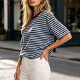 thumbnail image 4 of Maplenight Striped T Shirts for Women Crew Neck Half Sleeve Tee Shirts Relaxed Fit Casual Weekend Walk Lightweight Basic Tops, 4 of 5
