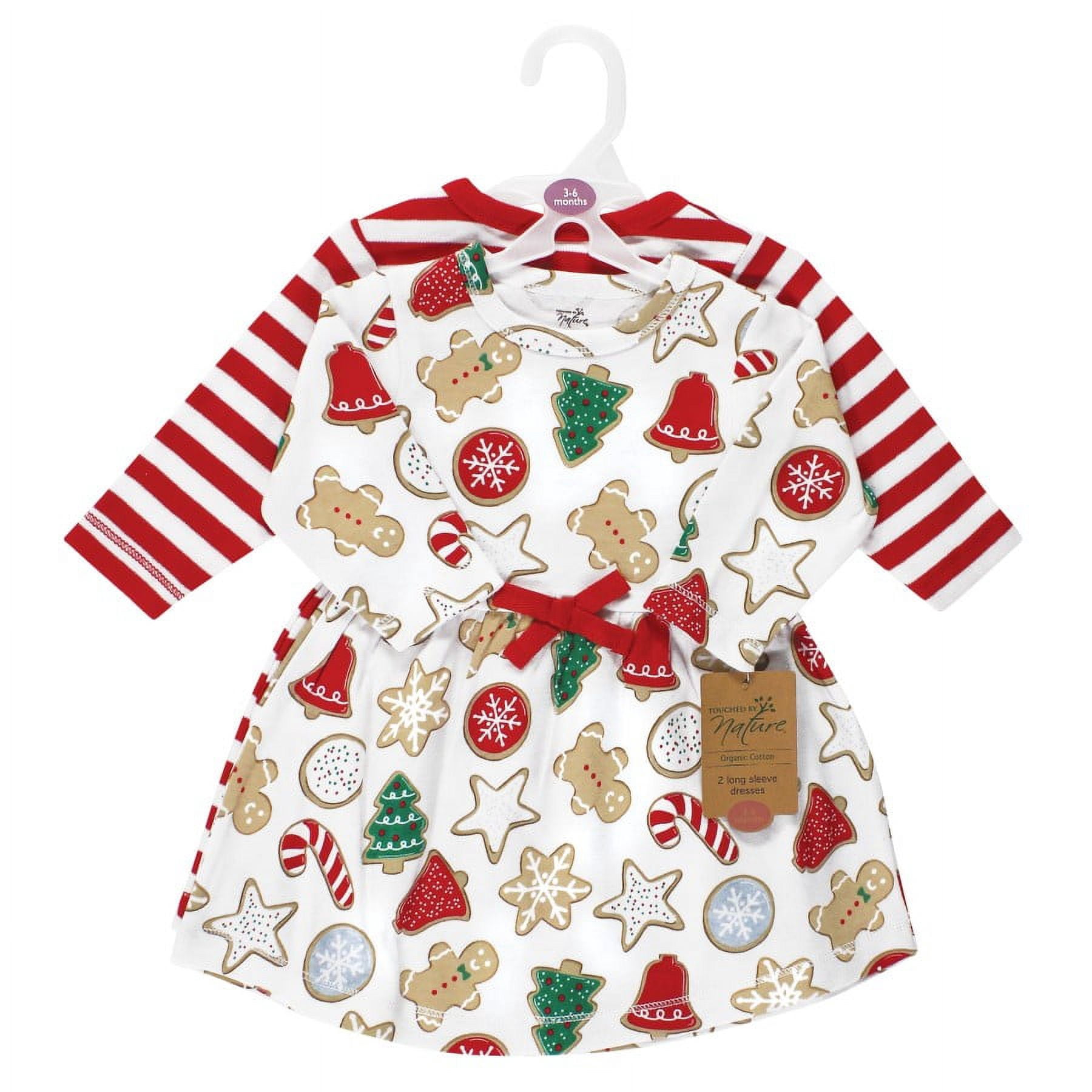 Touched by Nature Infant and Toddler Girl Organic Cotton Long-Sleeve Dresses, Christmas Cookies, 6 Years