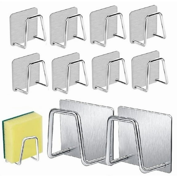 10Xstainless Steel Sink Sponge Holder Adhesive Drain Drying Rack Kitchen Storage