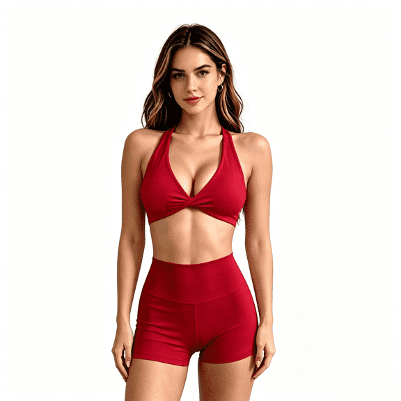 JYTJYT Sexy neck hanging style backless gathering sports bra, women's Pilates yoga running training high waisted shorts two-piece set