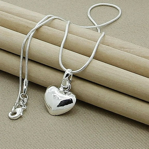 K-KED Shimmering Elegance 925 Sterling Silver Heart Pendant Necklace Chain Accessories