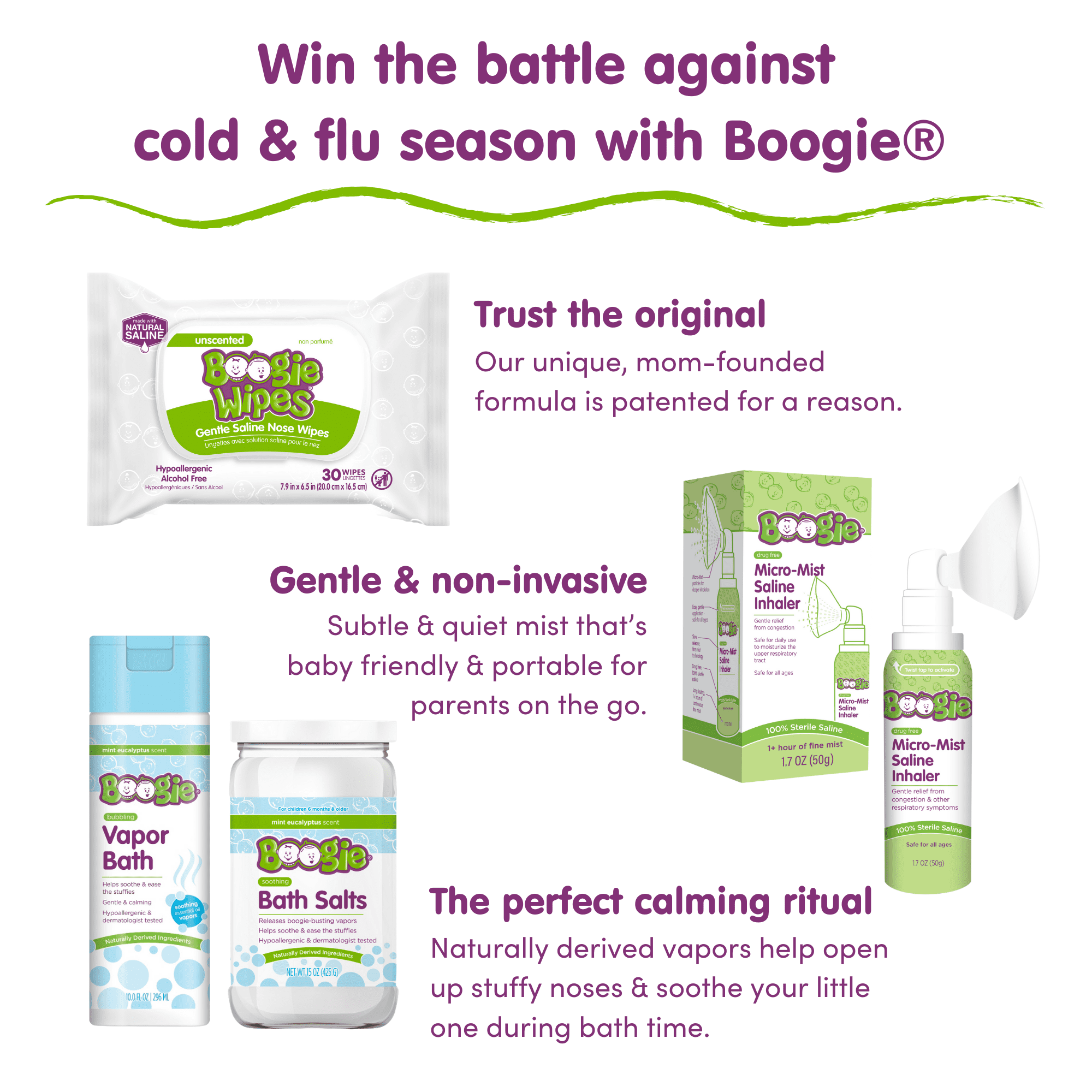 (2 pack) Boogie Sterile Drug-Free Micro-Mist Saline Inhaler for All Ages