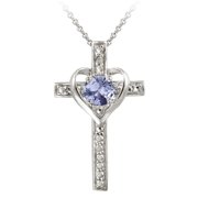 Sterling Silver Tanzanite and Diamond Accent Heart Cross Necklace