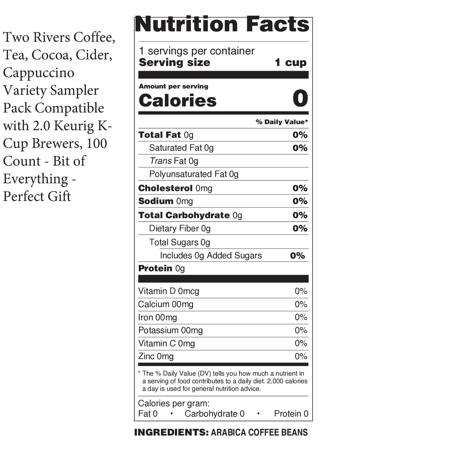 Two Rivers Coffee Bit of Everything Tea, Hot Cocoa & Coffee Pods for Keurig Coffee Brewers, 100-Pack