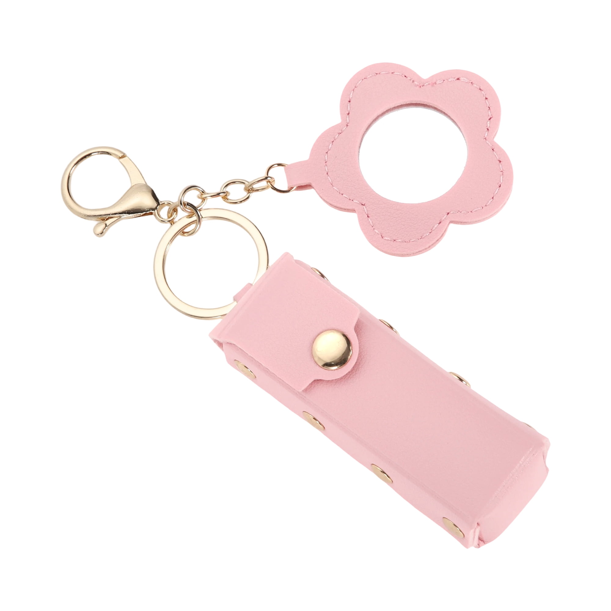 Unique Bargains Durable Flower Mirror Handbag Charms Keychains 1 Piece Pink
