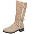 thumbnail image 2 of Women Sherpa Trim Knee High Winter Boots, Metal Buckle Side Zip Suede Tall Boots, Low Block Heel Warm Lined Long Boots Khaki 9.5(43), 2 of 6
