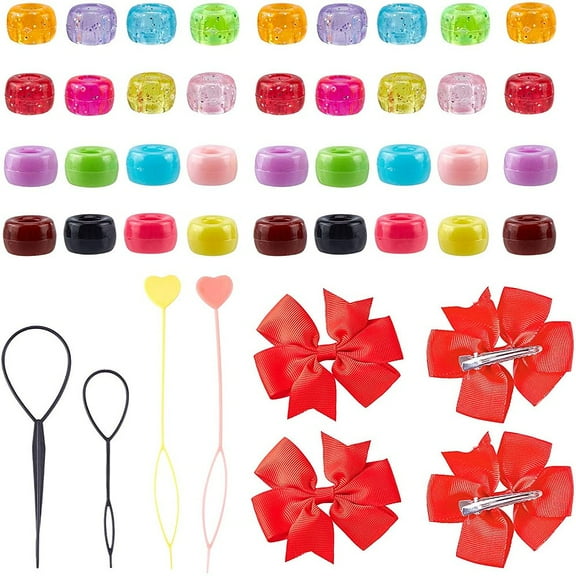 Hair Braiding Tool DIY Hair Styling Tool Kit for Women with Alligator Hair Clips & Acrylic European Beads Mixed Color 414pcs/set 1 Set