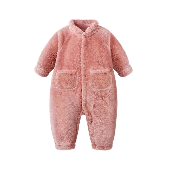 WRKEKC Toddler Onesies Solid Color Fleece Lined Thickened Romper Outerwear Sleepwear Winter Warm Coverall for 3 Months-2 Years