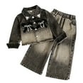 thumbnail image 3 of MEZZALL Faded Denim Girls Two Piece Outfit Sets With Bow Jacket And Wide Leg Trousers Stylish Casual Wear Toddler And Kid Adorable Clothes Sets, 3 of 9