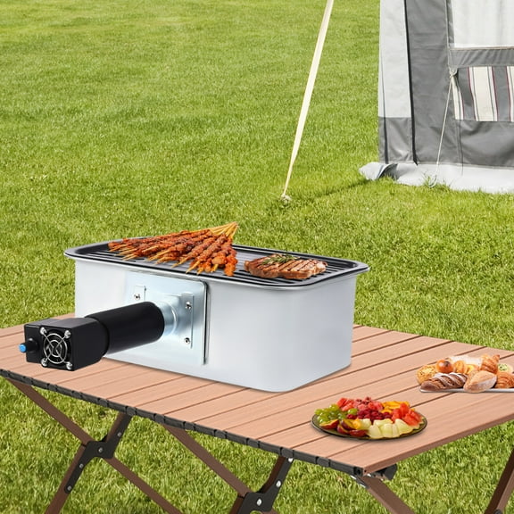 Portable Charcoal Grill, Outdoor Tabletop Electric BBQ Grill with Non-Sticking Grill Net, Controllable Electric Fan and Carbon Box, for Picnic, BBQ Buffet