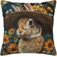 thumbnail image 1 of Flower Rabbit Pillow Covers Ultra Soft Comfy Microfiber Decorative Square Throw Pillowcases for All Season Living Room Bed and Sofa Office Travel Sleeping Body Cushion Pillow Case 18 X 18 Inch, 1 of 8