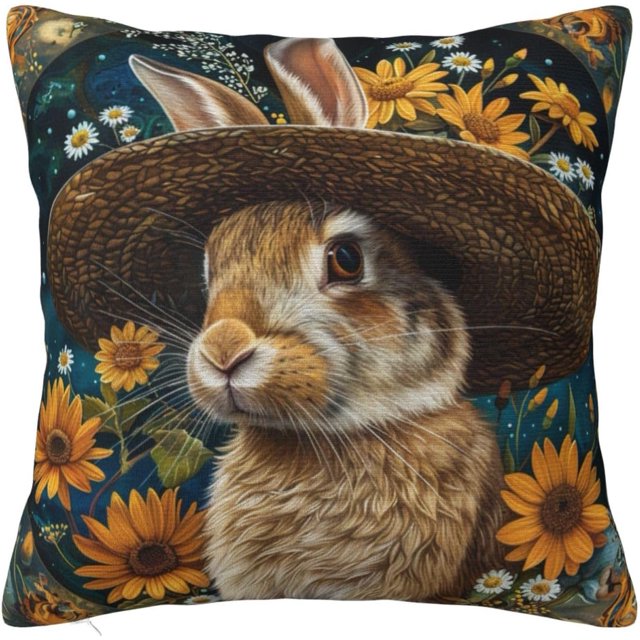 Flower Rabbit Pillow Covers Ultra Soft Comfy Microfiber Decorative Square Throw Pillowcases for All Season Living Room Bed and Sofa Office Travel Sleeping Body Cushion Pillow Case 18 X 18 Inch