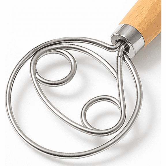 13 Inch Danish Dough Whisk – 304 Stainless Steel Dough Whisk with Smooth Wooden Handle for Easy Sourdough & Bread Mixing
